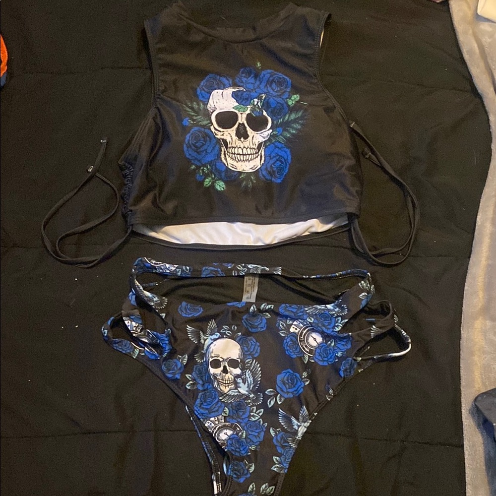 Black and Blue Floral Bikini Set